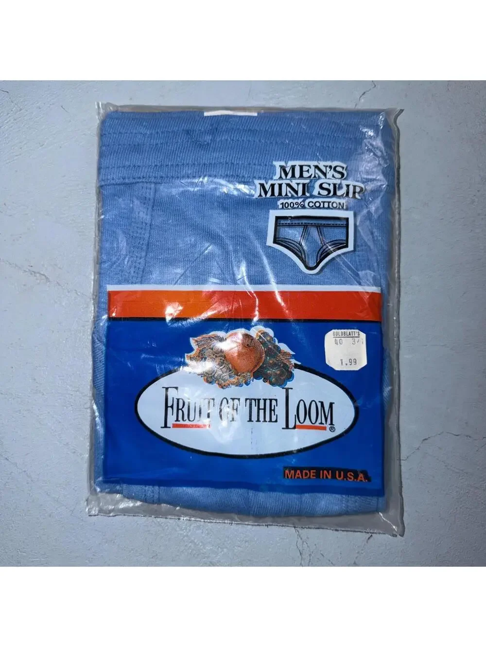 Vtg NOS 1970s FOTL Mini Slip Mens Blue Hip Briefs 100% Cotton M Deadstock